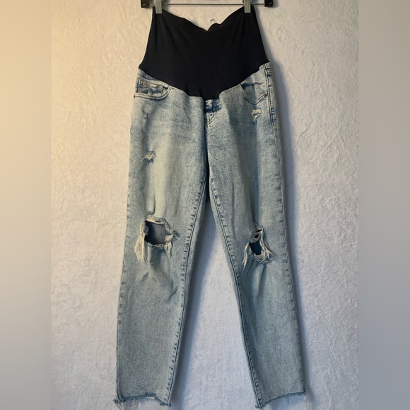 Old Navy OG Straight Full Panel Maternity Light Wash Jeans Size 6 Distressed - Picture 9 of 16